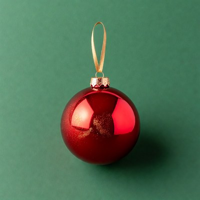 Red Christmas ornament on green background