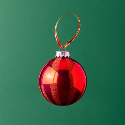 Red Christmas ornament on green background