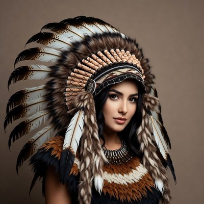Woman wearing Native American headdress