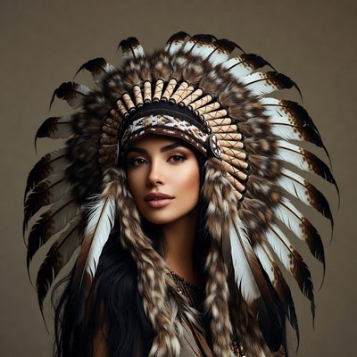 Woman wearing Native American headdress