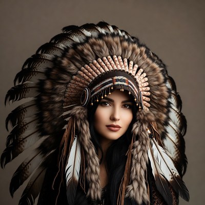 Woman wearing Native American headdress