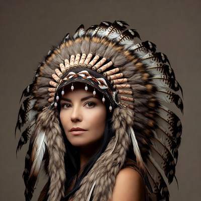 Woman wearing Native American headdress