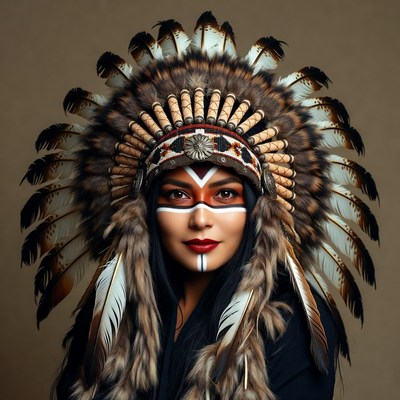 Indigenous woman in feather headdress