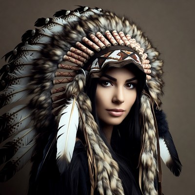 Woman wearing Native American headdress