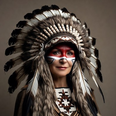 Woman in Native American headdress