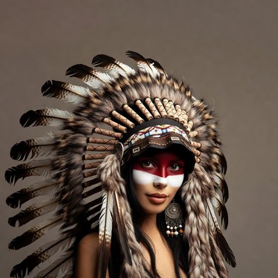 Woman in Native American headdress