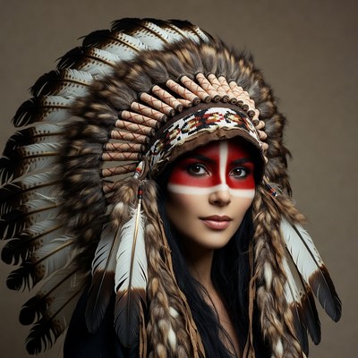 Woman in Native American headdress