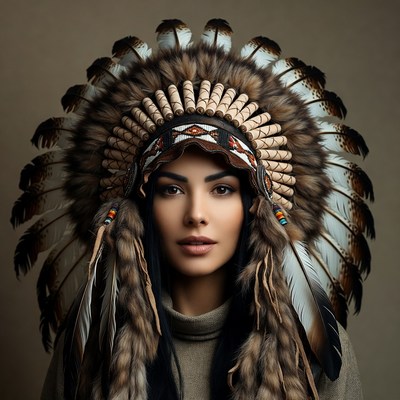 Woman wearing Native American headdress