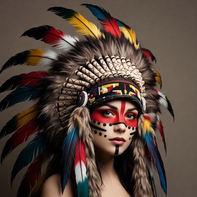 Woman in colorful Native American headdress