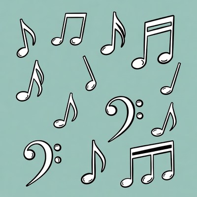 Cartoon musical notes scattered