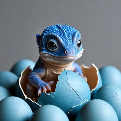 Baby Blue Dragon Hatching from Egg