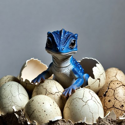 Blue Baby Dragon Hatching from Egg