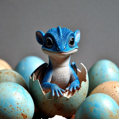 Baby Blue Dragon Hatching from Egg
