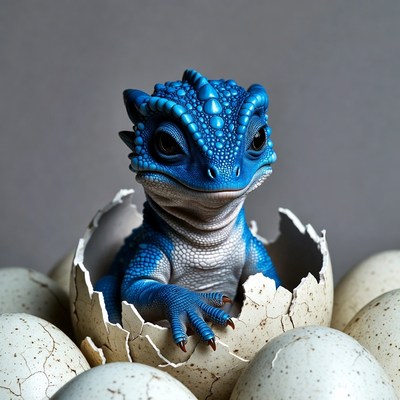 Blue Baby Dragon Hatching from Egg