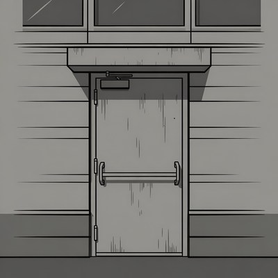 Gray Emergency Exit Door Illustration