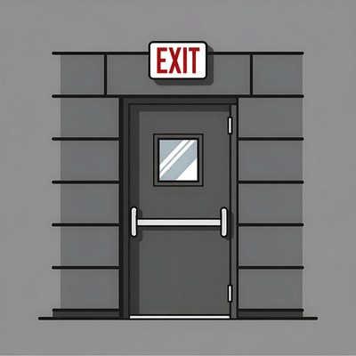 Red Exit Sign on Gray Door