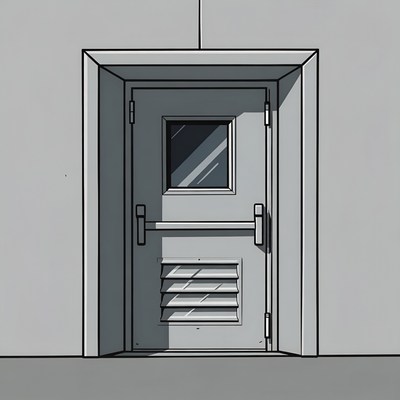 Open gray metal door illustration