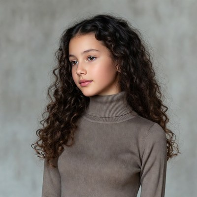 Girl with curly hair in turtleneck