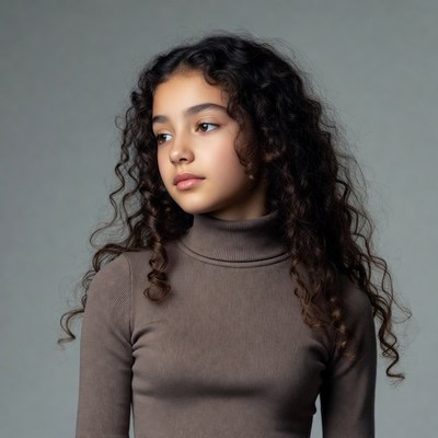 Girl with curly hair profile view