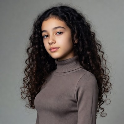 Girl with curly hair in turtleneck