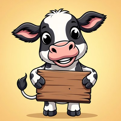 Cartoon Cow Holding Blank Sign