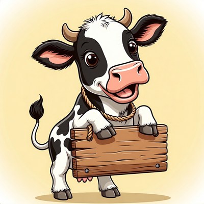 Cartoon Cow Holding Blank Sign