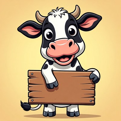 Cartoon Cow Holding Blank Sign