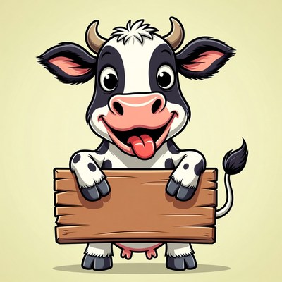 Cartoon Cow Holding Blank Sign