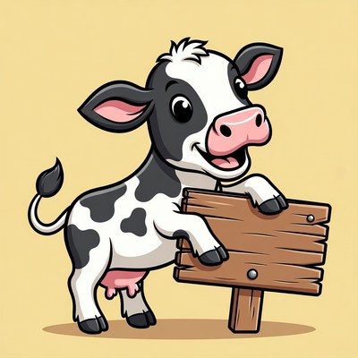 Cute cartoon calf holding sign