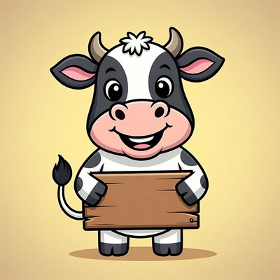 Cartoon Cow Holding Blank Sign