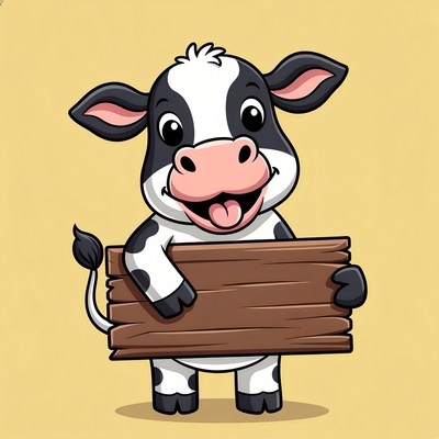 Cartoon Cow Holding Blank Sign