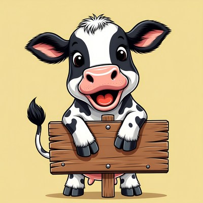 Cartoon Cow Holding Blank Sign