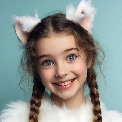 Girl with white cat ears smiling