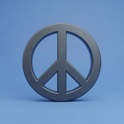 Black Peace Symbol on Blue Background