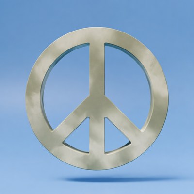 Gray Peace Symbol on Blue Background
