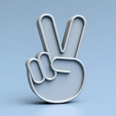 3D Gray Peace Sign Gesture