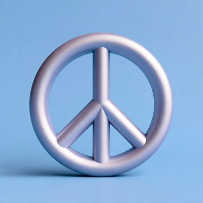 Silver peace symbol on blue background