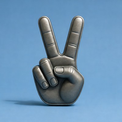 Shiny metallic peace sign hand