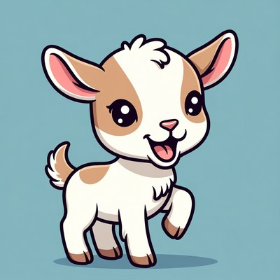 Cute cartoon baby goat smiling