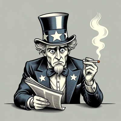 Uncle Sam Smoking Cigarette Reading Newspaper