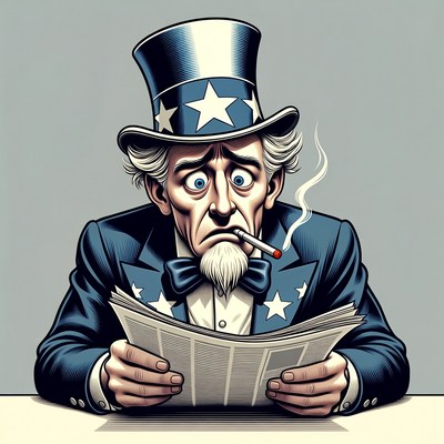 Uncle Sam reading newspaper smoking cigarette