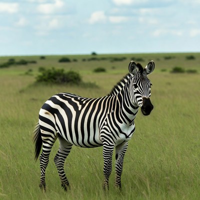 Zebra standing in green savanna