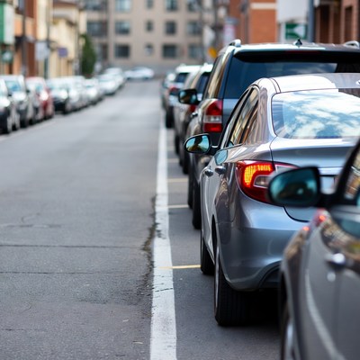 Cars Parked Along Urban Street