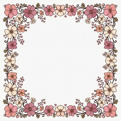 Pink Flower Frame Border