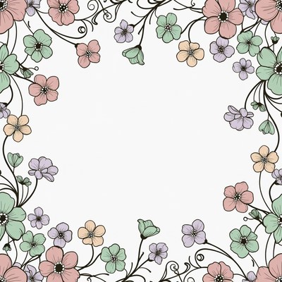 Pink Green Flower Frame Border