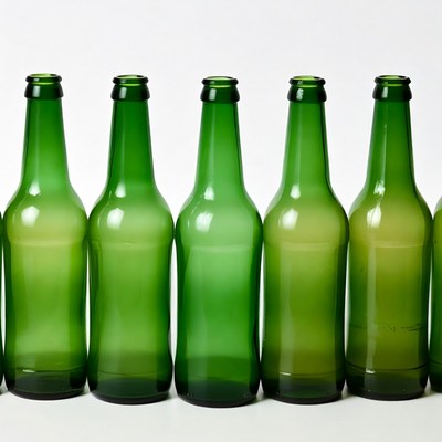 Row of Green Glass Beer Bottles