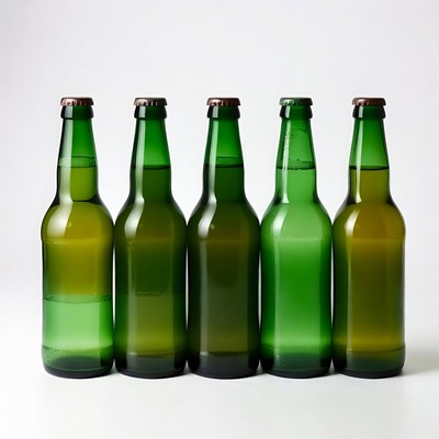 Five Green Beer Bottles
