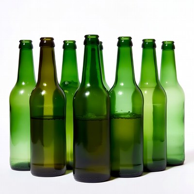 Green glass bottles on white background