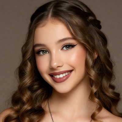 Smiling young woman with wavy brown hair