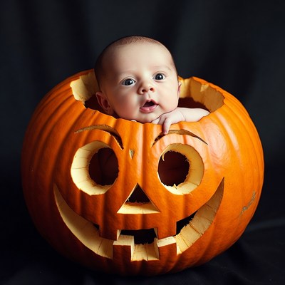 Baby in Jack-o-Lantern Pumpkin
